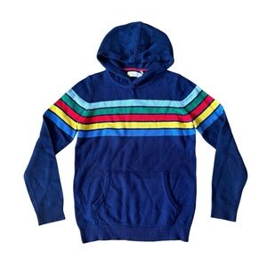 Boden 11-12 Years Blue Striped Hooded Sweatshirt Hoodie Pullover Wool Blend
